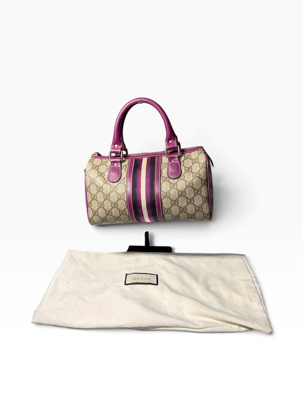 Gucci Limited Edition GG Supreme Purple Web Joy Boston Bag 190257 w/ Dust Bag